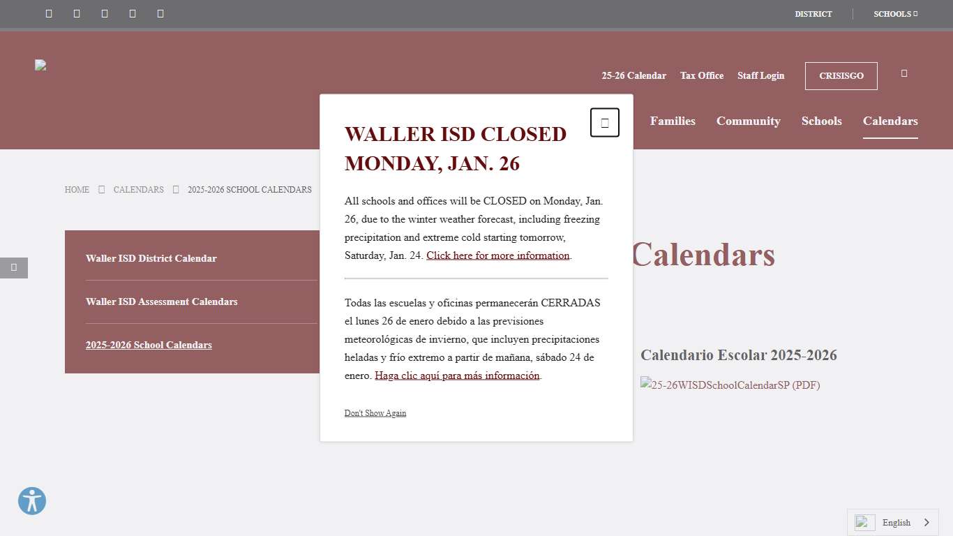 2025-2026 School Calendars - Waller Independent School District