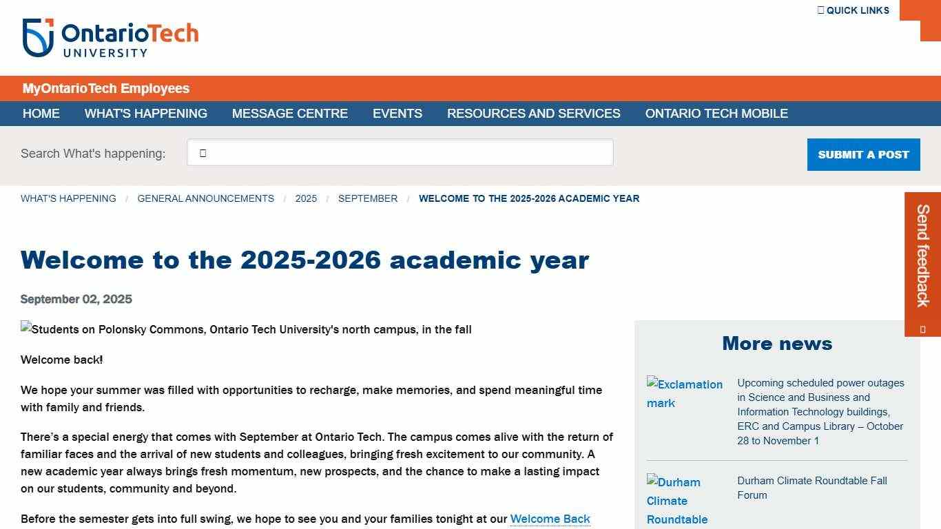 Welcome to the 2025-2026 academic year MyOntarioTech Employees