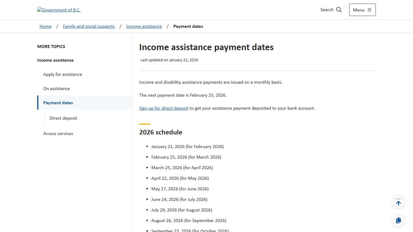 Income assistance payment dates - Province of British Columbia