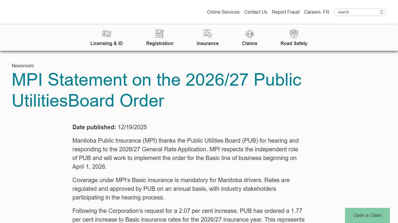 MPI Statement on the 2026/27 Public UtilitiesBoard Order